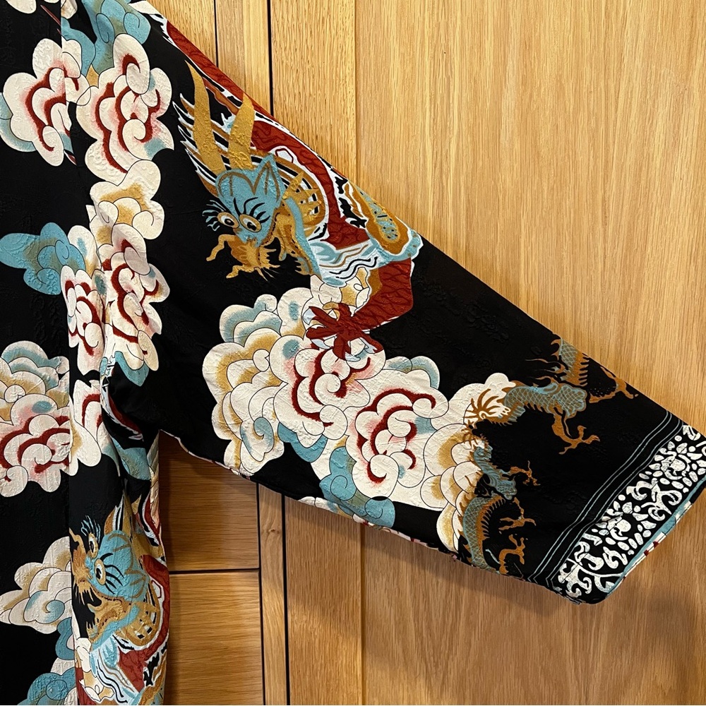 Citron Santa Monica Dragon Print Silk Blouse Top Black Size 3X Chinese Oriental - Picture 5 of 8